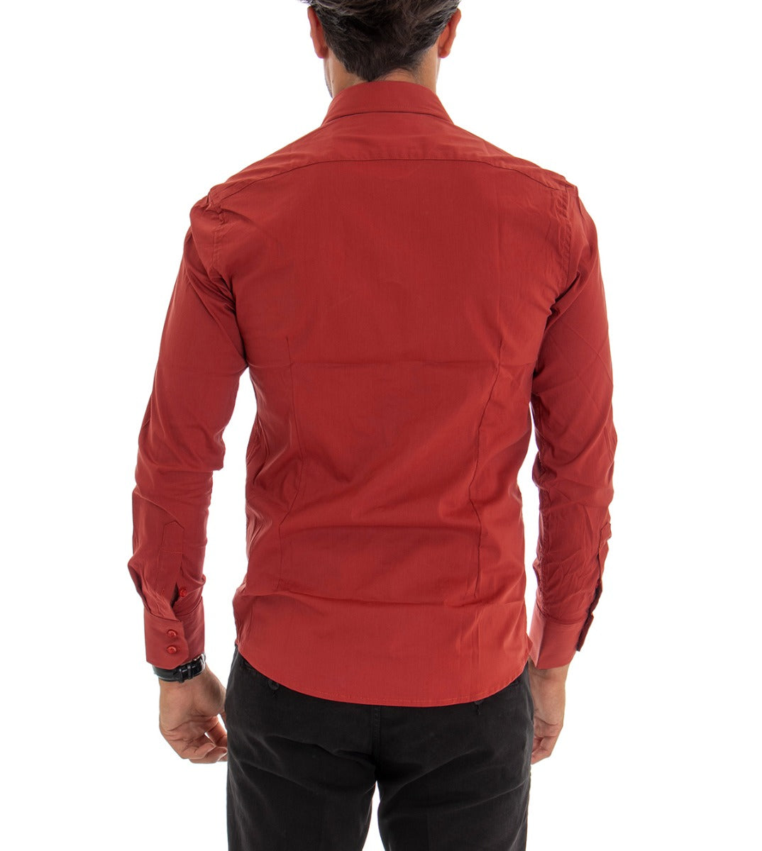 Camicia Uomo Con Colletto Manica Lunga Slim Fit Basic Casual Cotone Rosso GIOSAL-C2357A