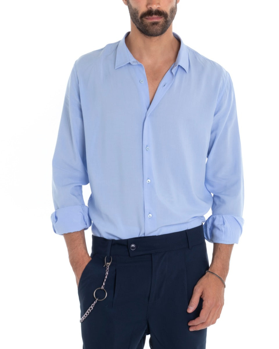 Camicia Uomo Sartoriale Con Colletto Manica Lunga Basic Viscosa Morbida Celeste GIOSAL-C2359A