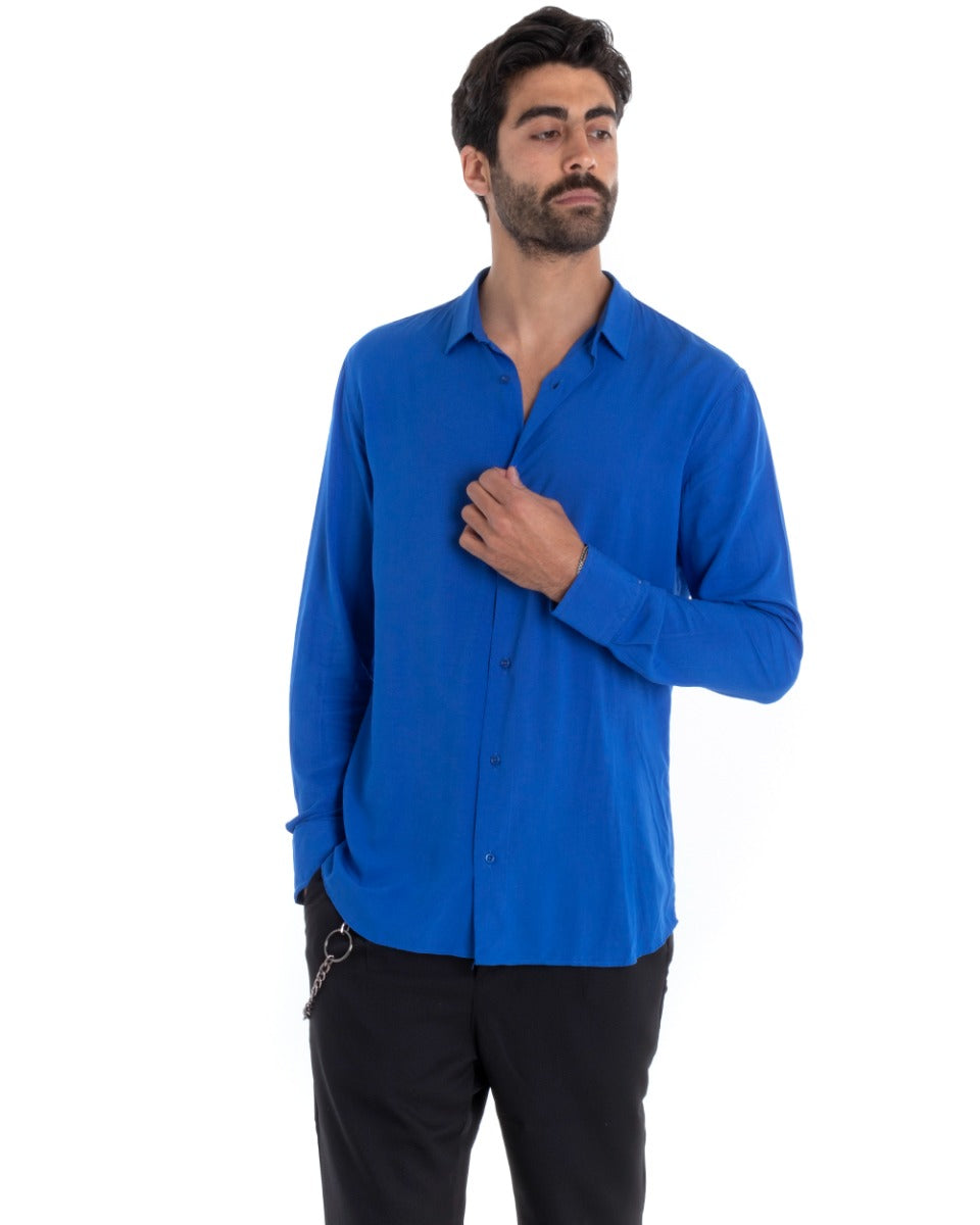 Men's Tailored Shirt With Collar Long Sleeve Basic Soft Viscose Royal Blue GIOSAL-C2362A