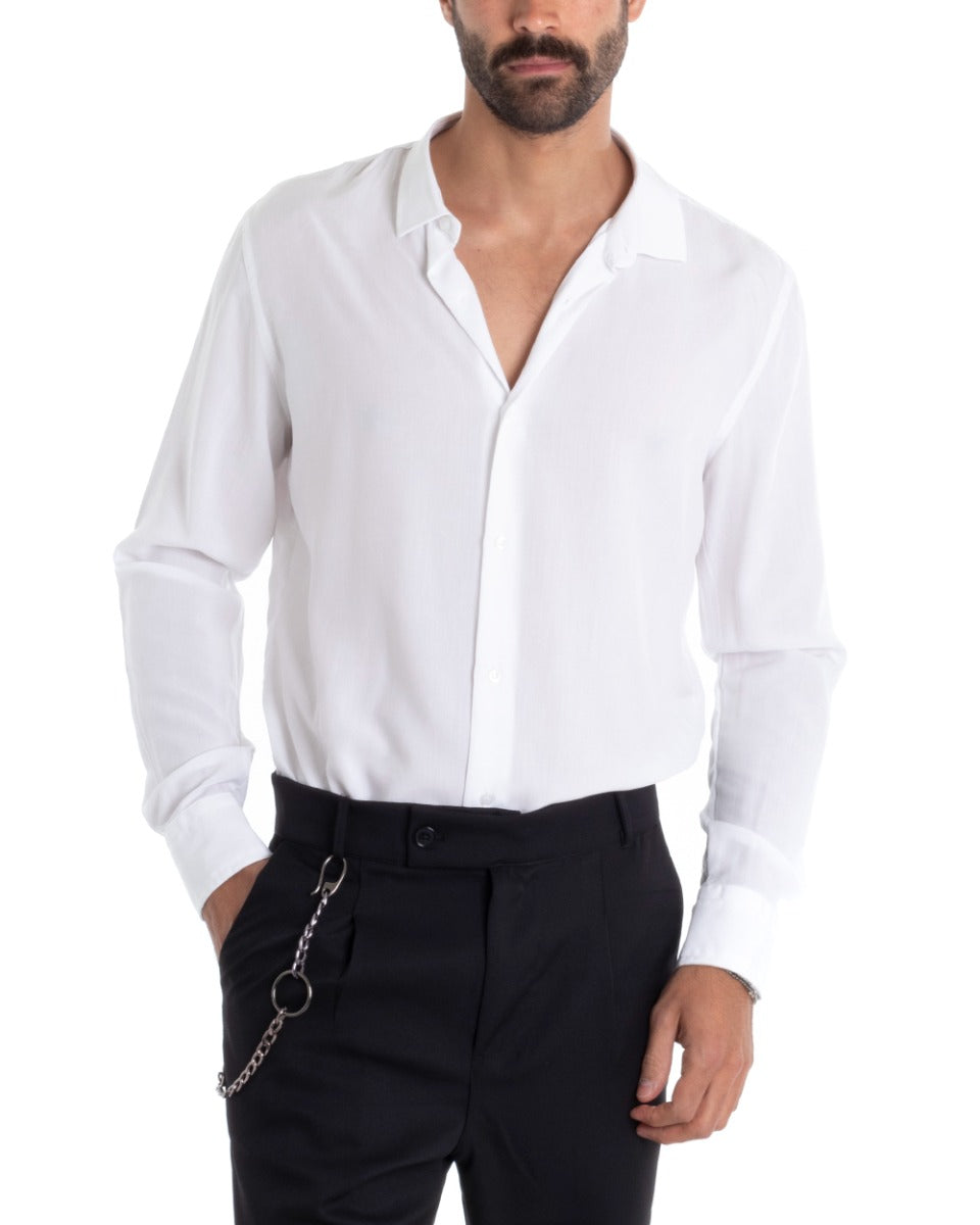 Camicia Uomo Sartoriale Con Colletto Manica Lunga Basic Viscosa Morbida Bianco GIOSAL-C2364A
