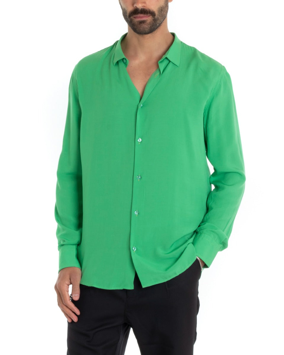 Camicia Uomo Sartoriale Con Colletto Manica Lunga Basic Viscosa Morbida Verde GIOSAL-C2365A