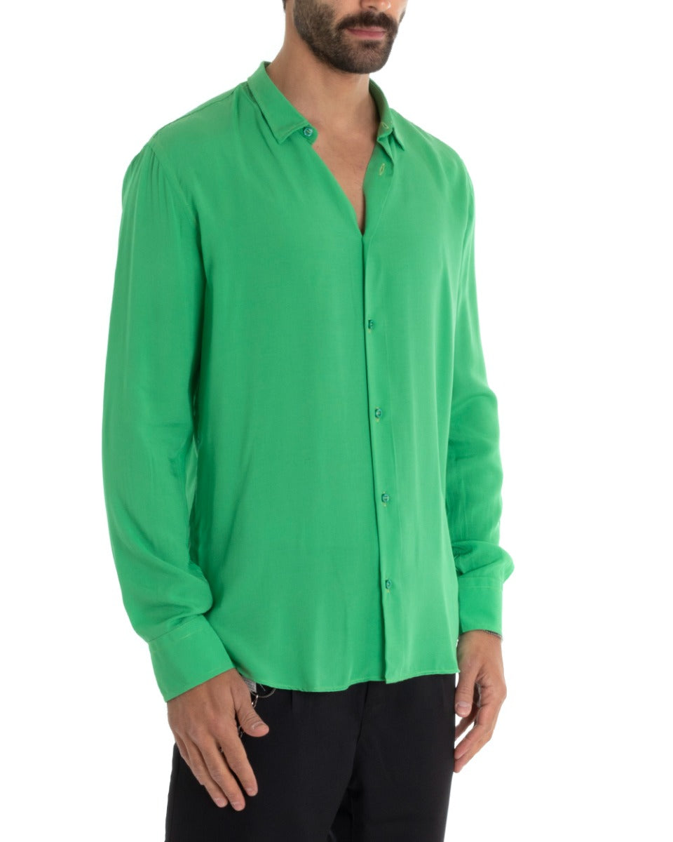 Men's Tailored Shirt With Collar Long Sleeve Basic Soft Viscose Green GIOSAL-C2365A