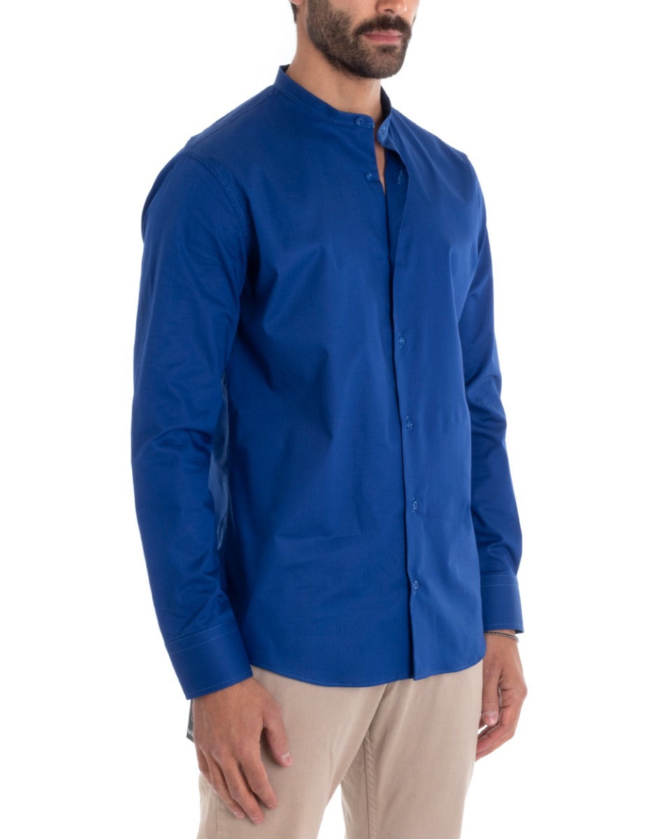 Camicia Uomo Sartoriale Collo Coreano Manica Lunga Basic Cotone Morbido Blu Royal Regular Fit GIOSAL-C2370A