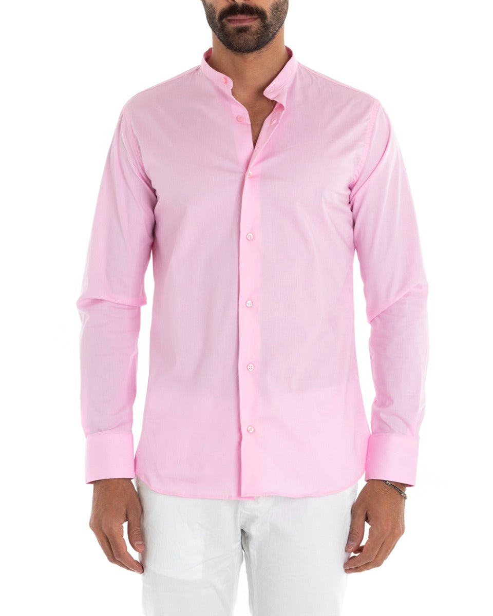 Camicia Uomo Sartoriale Collo Coreano Manica Lunga Basic Cotone Morbido Rosa Regular Fit GIOSAL-C2371A