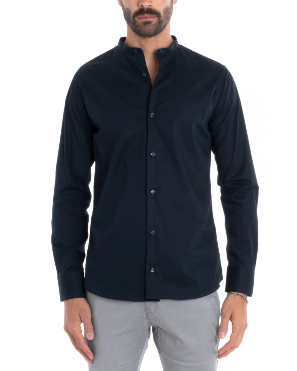 Men's Tailored Shirt Mandarin Collar Long Sleeve Basic Soft Cotton Blue Regular Fit GIOSAL-C2374A