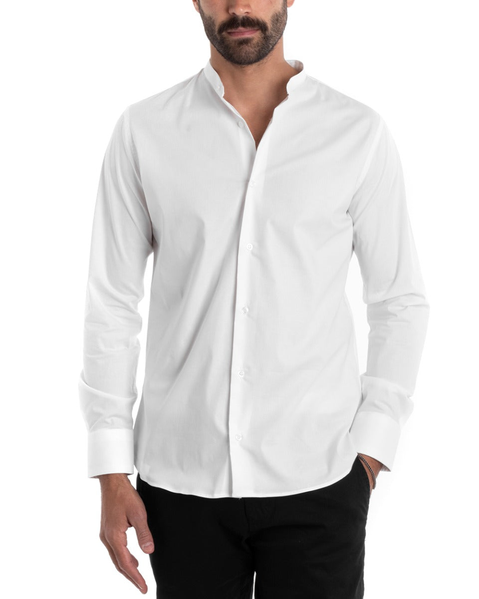 Men's Tailored Shirt Mandarin Collar Long Sleeve Basic Soft Cotton White Regular Fit GIOSAL-C2377A