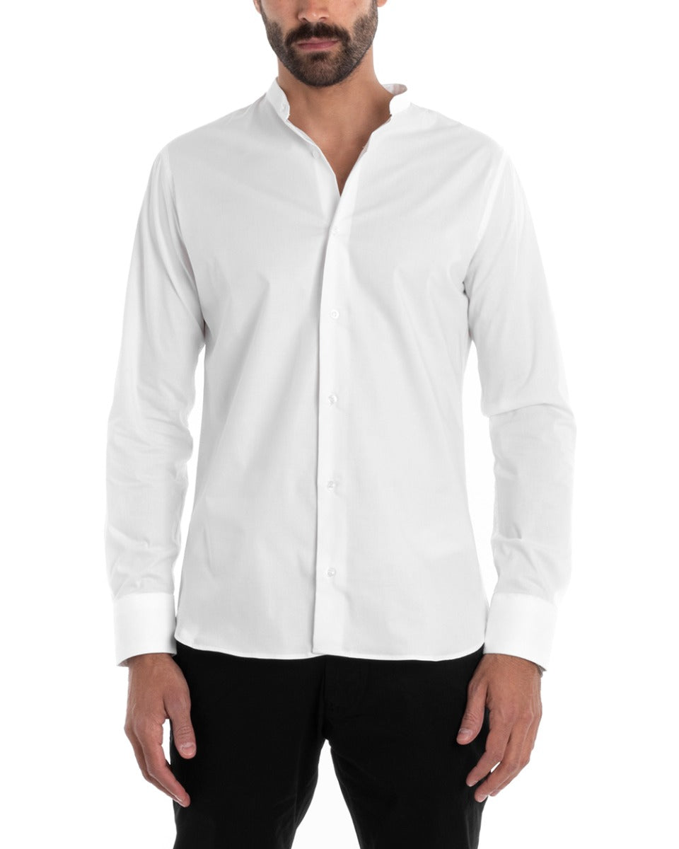 Men's Tailored Shirt Mandarin Collar Long Sleeve Basic Soft Cotton White Regular Fit GIOSAL-C2377A