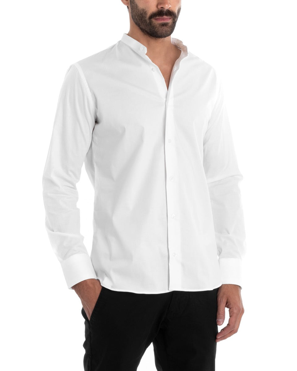 Camicia Uomo Sartoriale Collo Coreano Manica Lunga Basic Cotone Morbido Bianco Regular Fit GIOSAL-C2377A