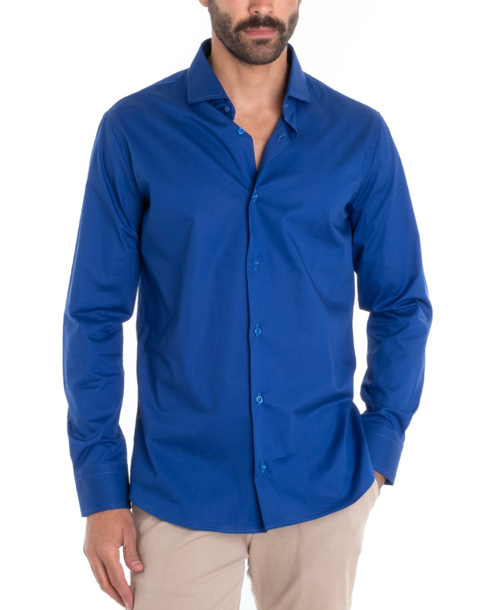 Men's Tailored Shirt With Collar Long Sleeve Basic Soft Cotton Royal Blue Regular Fit GIOSAL-C2391A