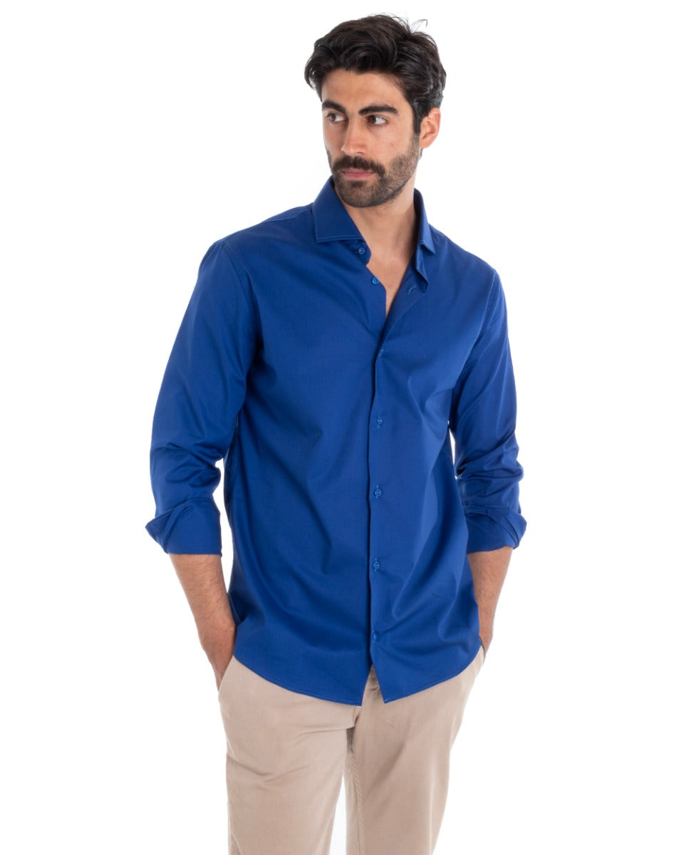 Camicia Uomo Sartoriale Con Colletto Manica Lunga Basic Cotone Morbido Blu Royal Regular Fit GIOSAL-C2391A