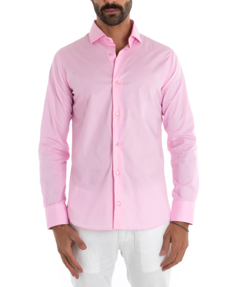 Men's Tailored Shirt With Collar Long Sleeve Basic Soft Cotton Pink Regular Fit GIOSAL-C2392A