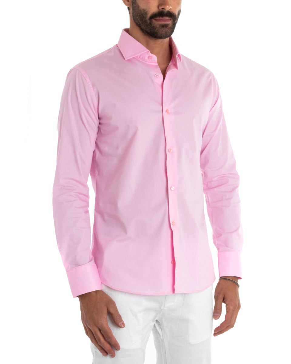 Camicia Uomo Sartoriale Con Colletto Manica Lunga Basic Cotone Morbido Rosa Regular Fit GIOSAL-C2392A