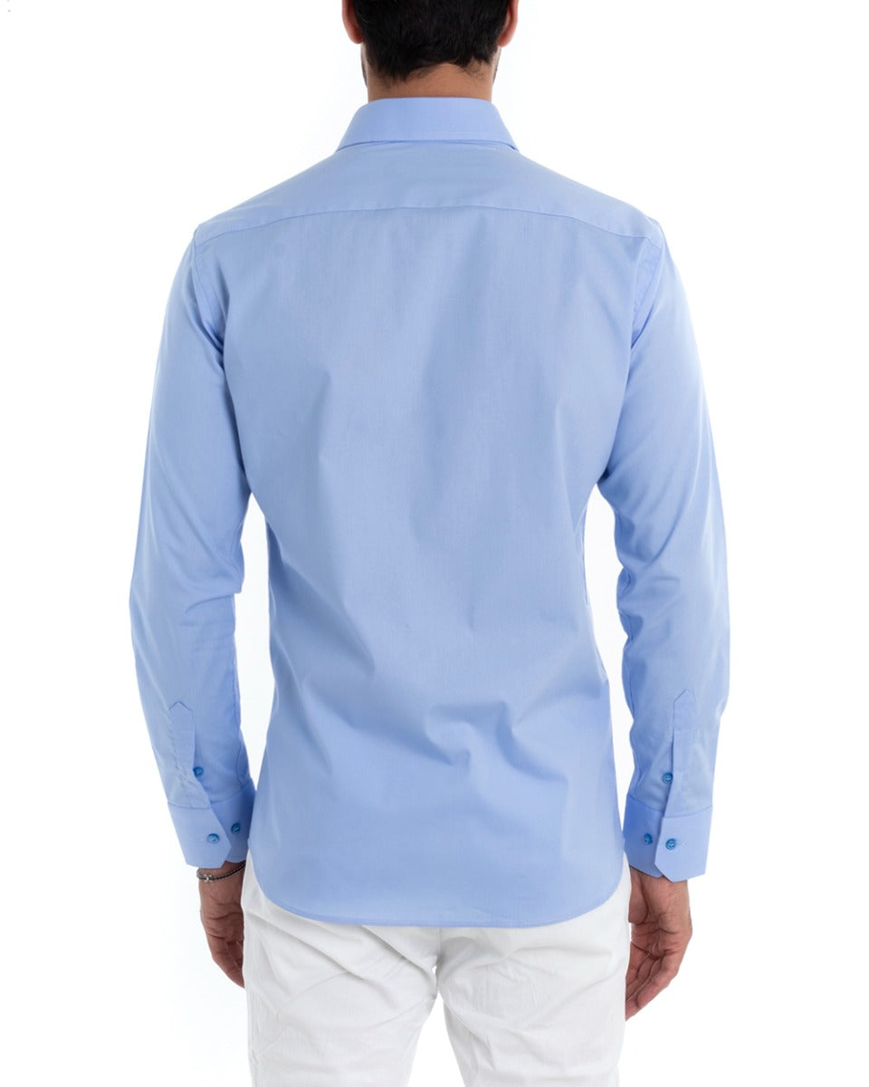 Men's Tailored Shirt With Collar Long Sleeve Basic Soft Cotton Light Blue Regular Fit GIOSAL-C2393A