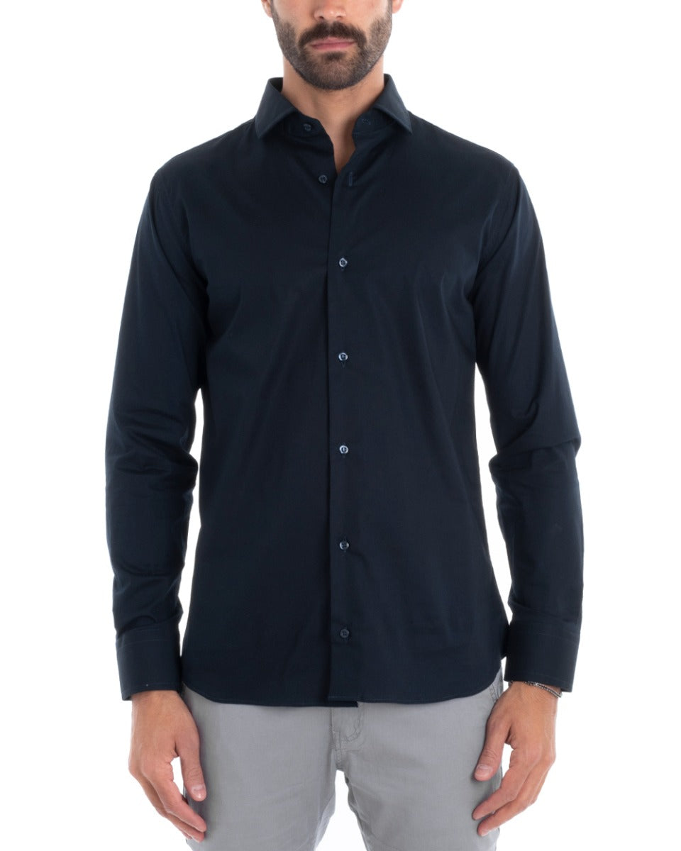Men's Tailored Shirt With Collar Long Sleeve Basic Soft Cotton Blue Regular Fit GIOSAL-C2395A