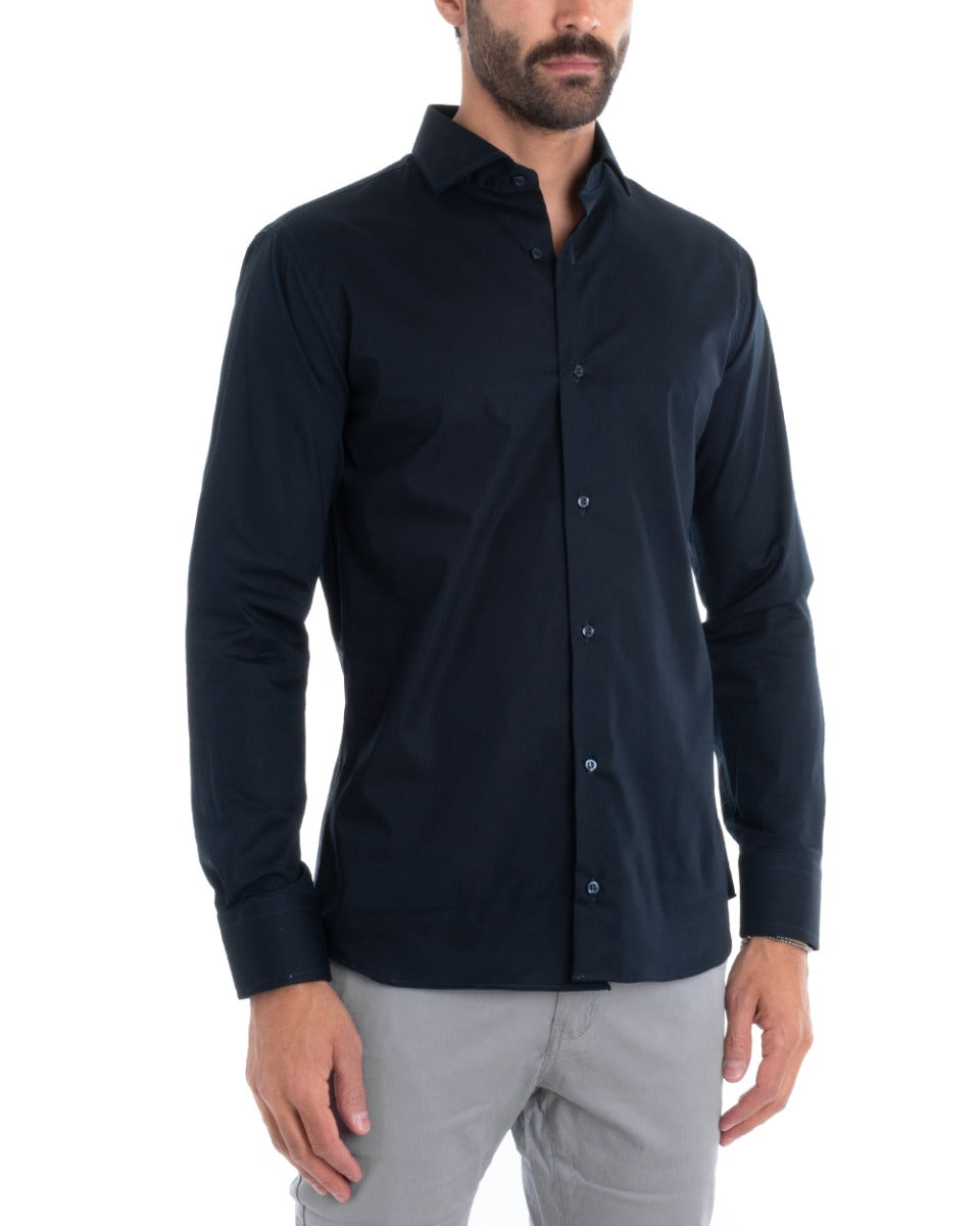 Camicia Uomo Sartoriale Con Colletto Manica Lunga Basic Cotone Morbido Blu Regular Fit GIOSAL-C2395A