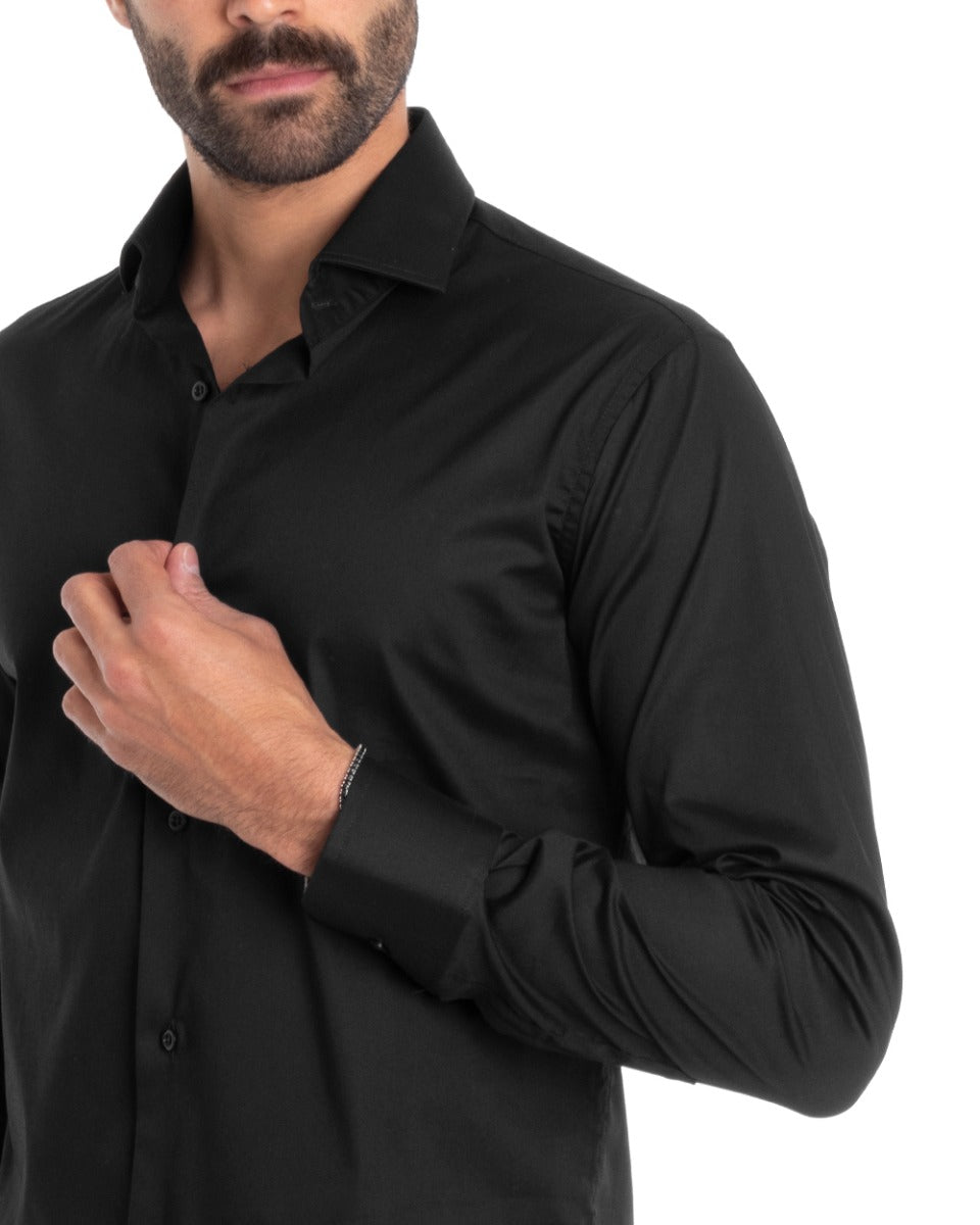 Camicia Uomo Sartoriale Con Colletto Manica Lunga Basic Cotone Morbido Nero Regular Fit GIOSAL-C2396A