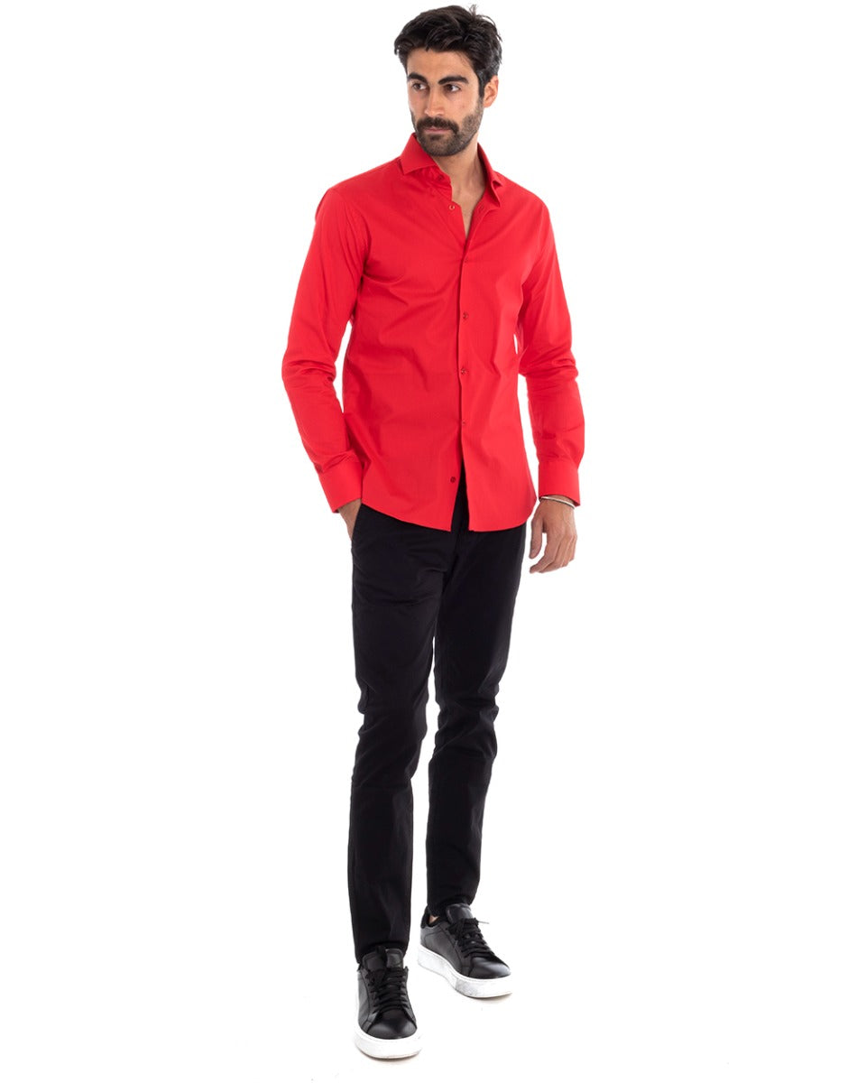 Camicia Uomo Sartoriale Con Colletto Manica Lunga Basic Cotone Morbido Rosso Regular Fit GIOSAL-C2397A