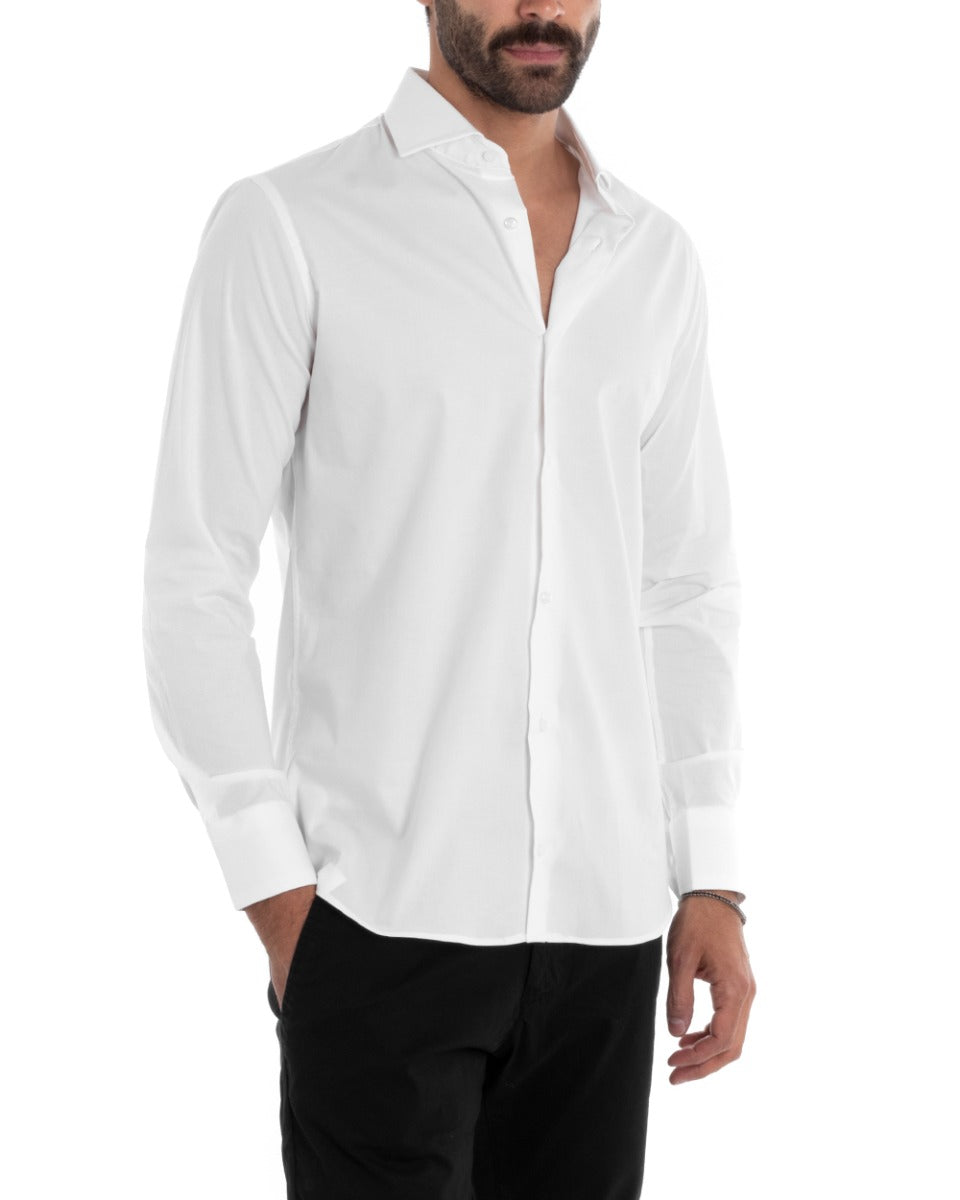 Men's Tailored Shirt With Collar Long Sleeve Basic Soft Cotton White Regular Fit GIOSAL-C2398A