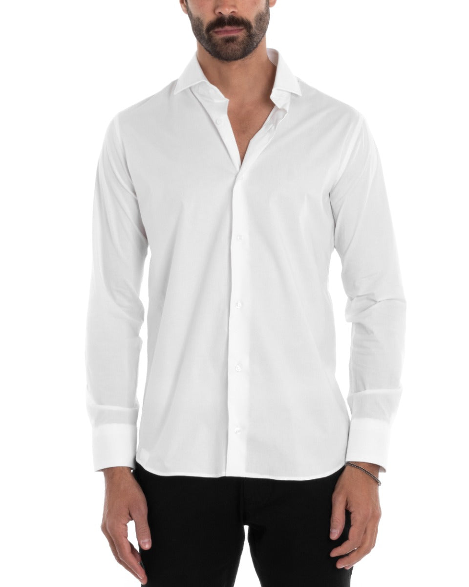 Camicia Uomo Sartoriale Con Colletto Manica Lunga Basic Cotone Morbido Bianco Regular Fit GIOSAL-C2398A