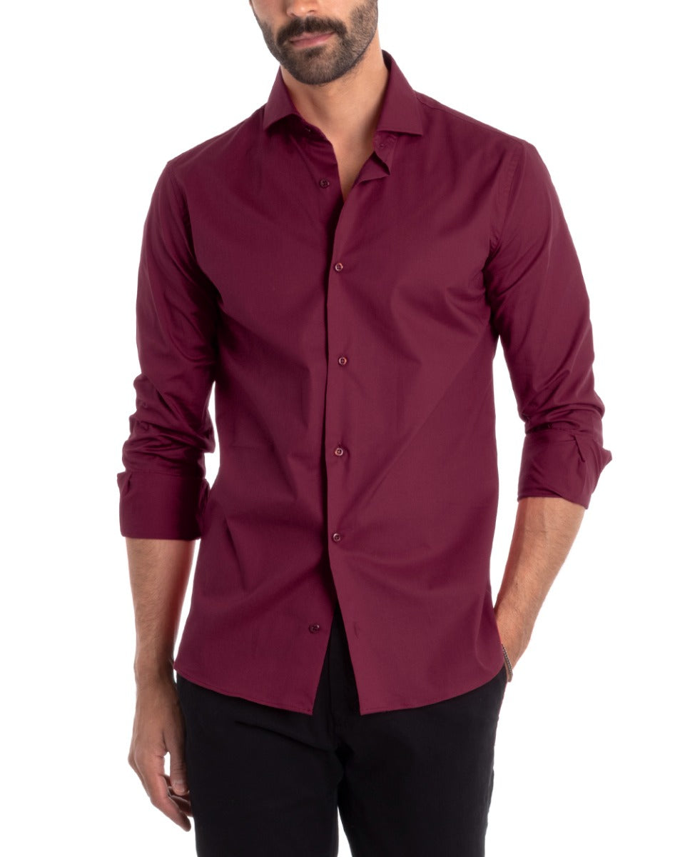 Men's Tailored Shirt With Collar Long Sleeve Basic Soft Cotton Bordeaux Regular Fit GIOSAL-C2400A