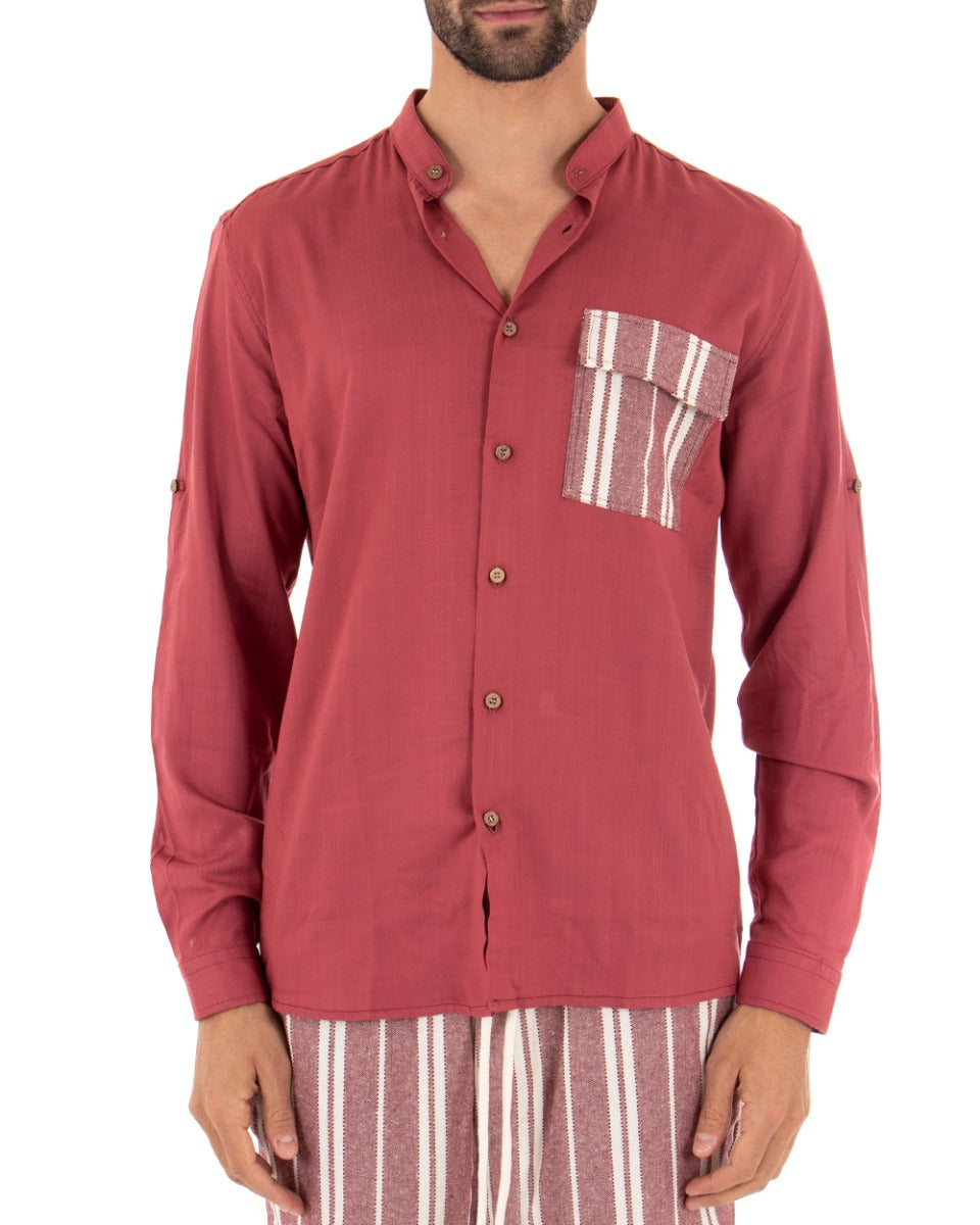 Camicia Uomo Collo Coreano Manica Lunga Regular Fit Viscosa Morbida Rosso GIOSAL-C2411A