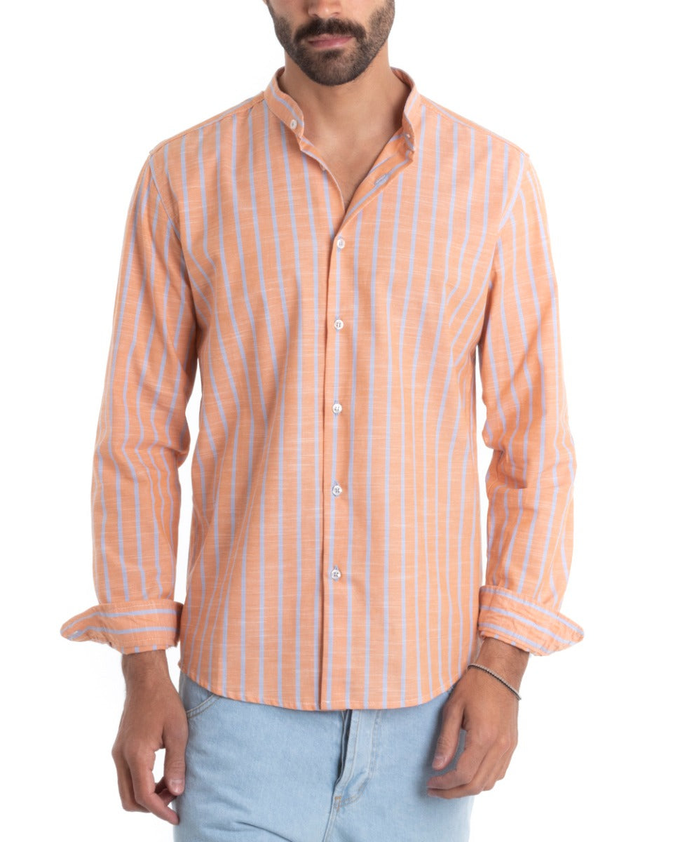 Men's Korean Collar Long Sleeve Regular Fit Striped Shirt GIOSAL-C2433A