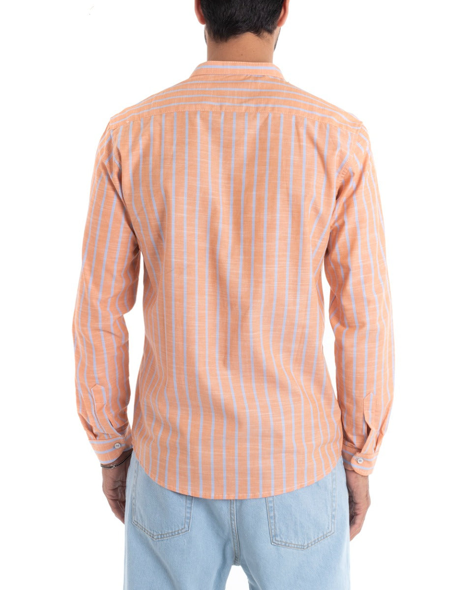 Men's Korean Collar Long Sleeve Regular Fit Striped Shirt GIOSAL-C2433A