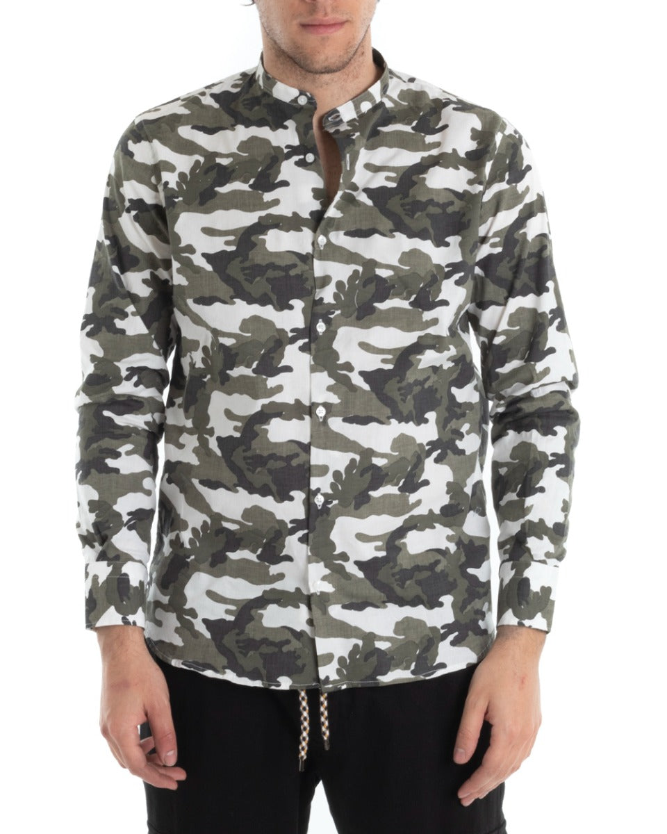 Men's Mandarin Collar Shirt Long Sleeve Cotton Military Pattern GIOSAL-C2442A