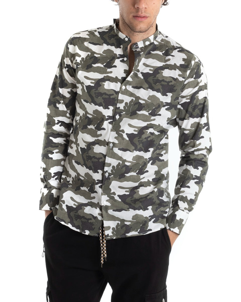 Men's Mandarin Collar Shirt Long Sleeve Cotton Military Pattern GIOSAL-C2442A
