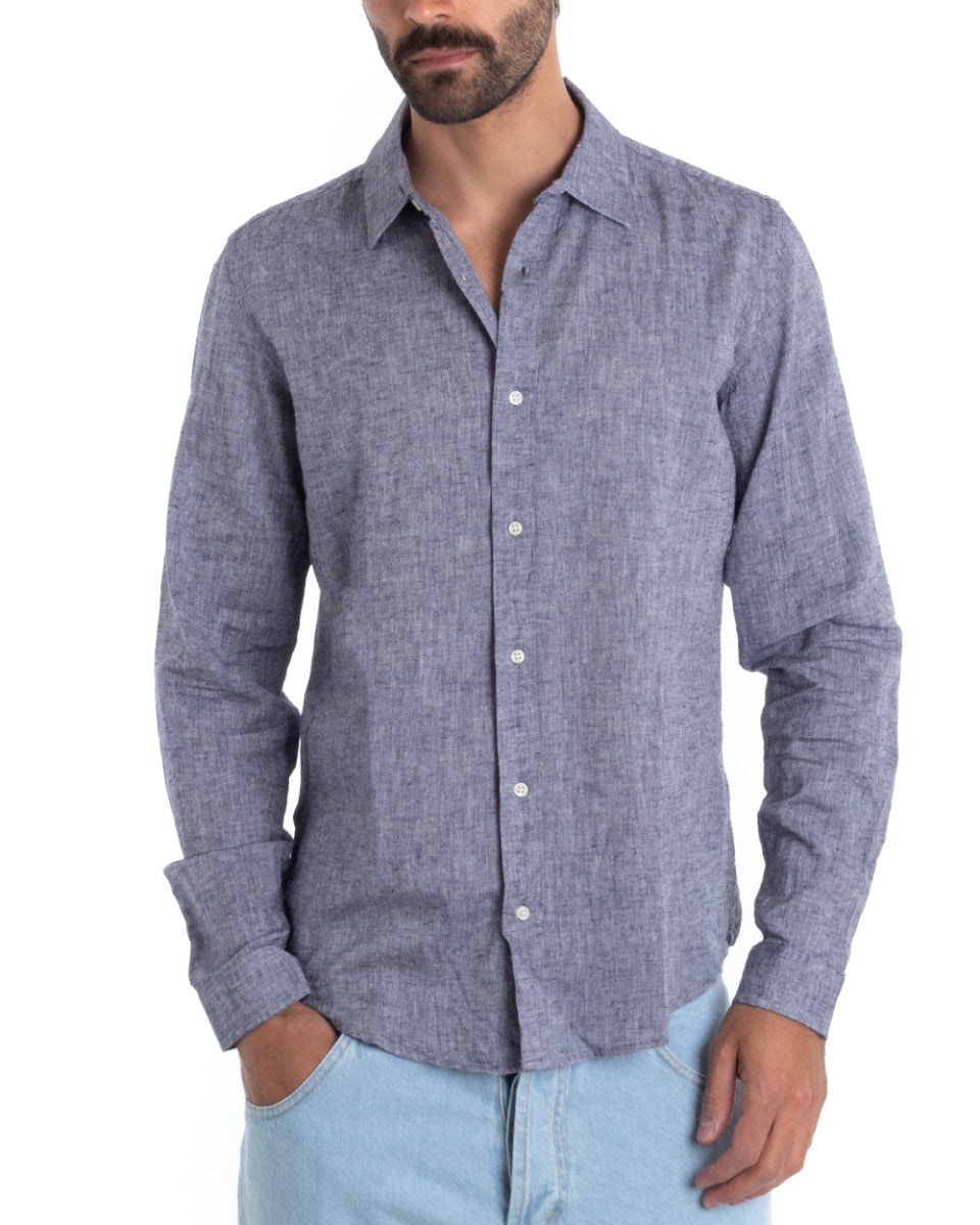 Men's Shirt With Collar Long Sleeve Linen Solid Color Soft Comfortable GIOSAL-C2446A