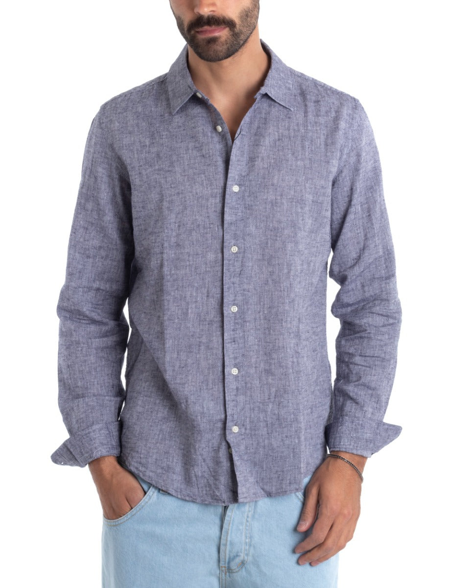 Men's Shirt With Collar Long Sleeve Linen Solid Color Soft Comfortable GIOSAL-C2446A