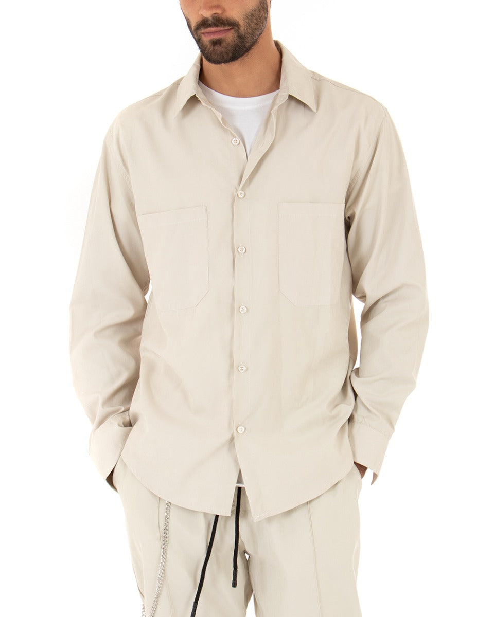 Men's Shirt With Collar Long Sleeve Soft Comfortable Viscose GIOSAL-C2449A