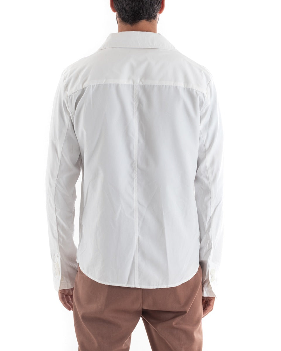 Camicia Uomo Con Colletto Giacca Sahariana Manica Lunga Cotone Bianco GIOSAL-C2455A