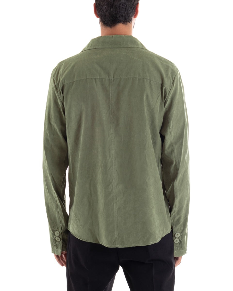 Men's Shirt With Collar Saharan Jacket Long Sleeve Green Cotton GIOSAL-C2456A