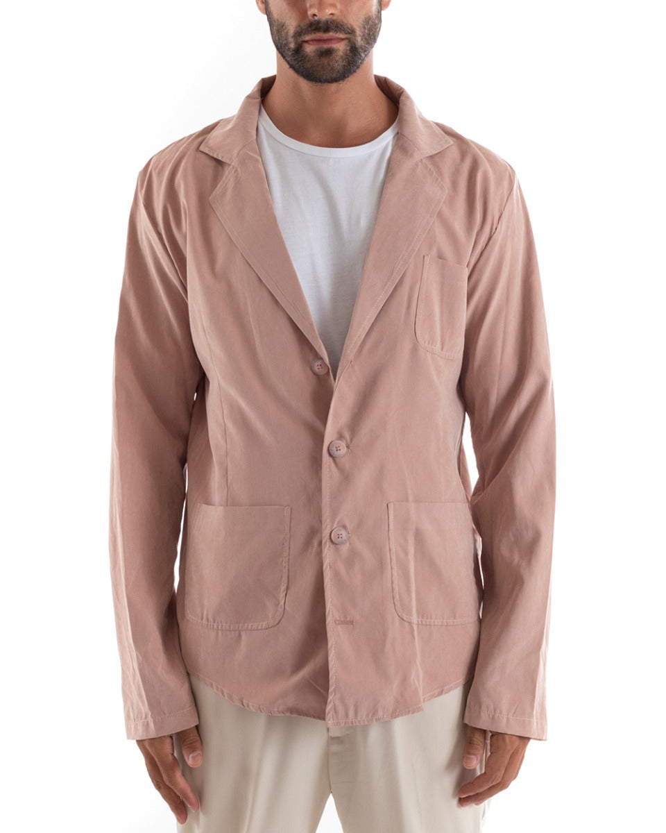 Men's Shirt With Collar Saharan Jacket Long Sleeve Pink Cotton GIOSAL-C2459A