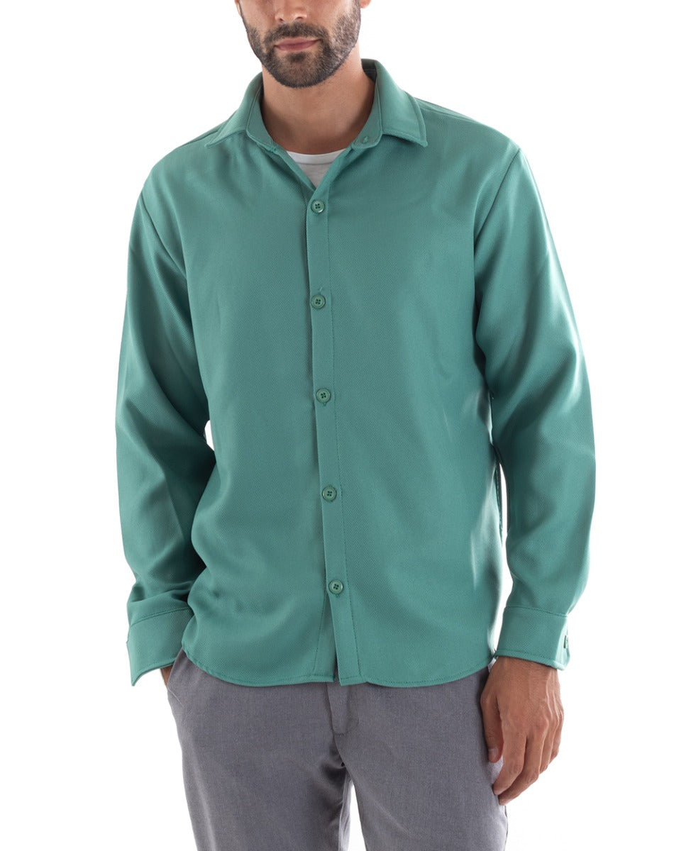 Men's Shirt With Collar Long Sleeves Plain Cotton Petrol GIOSAL-C2463A
