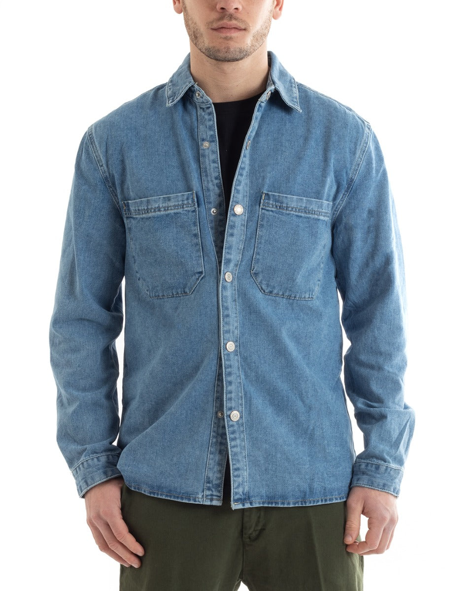 Shirt With Collar Long Sleeve Shirt Denim Jeans Jacket GIOSAL-C2653A
