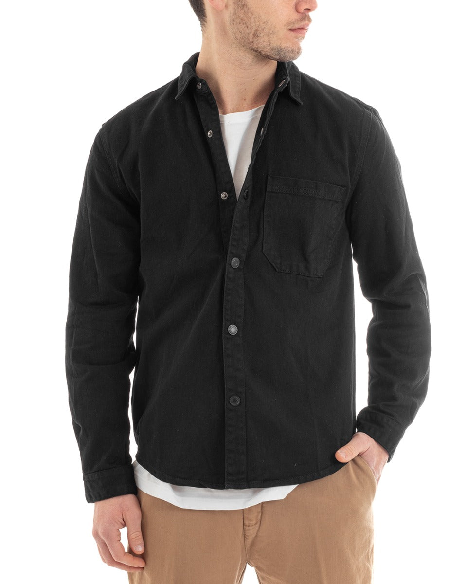 Shirt With Collar Long Sleeve Shirt Denim Jeans Jacket Black GIOSAL-C2654A