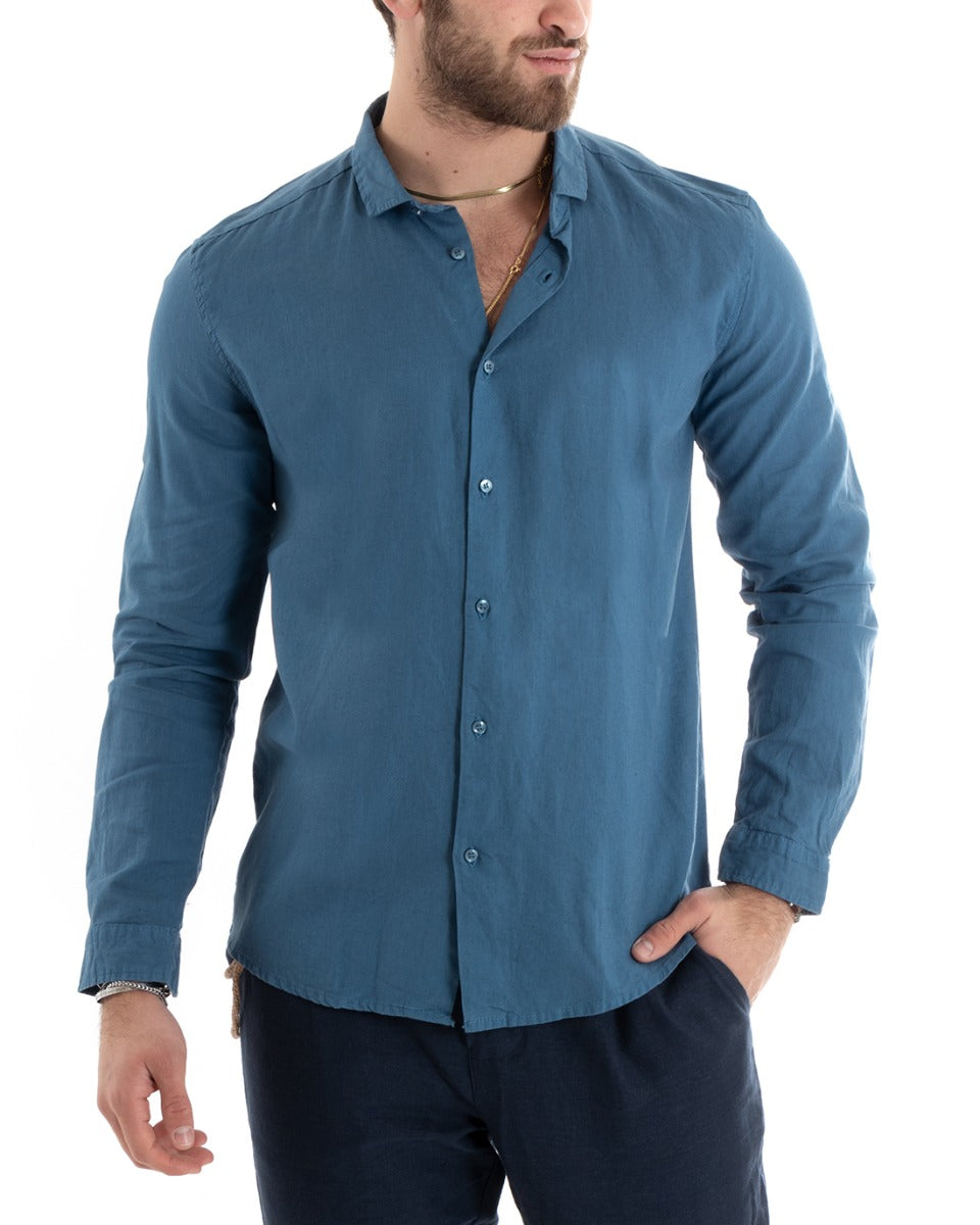 Men's Shirt With Collar Solid Color Air Force Linen Long Sleeve Casual Tailored GIOSAL-C2716A
