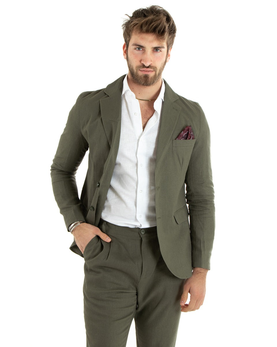 Men's Single-Breasted Linen Jacket Solid Color Green Tailored Ceremony Elegant Casual GIOSAL-G3054A