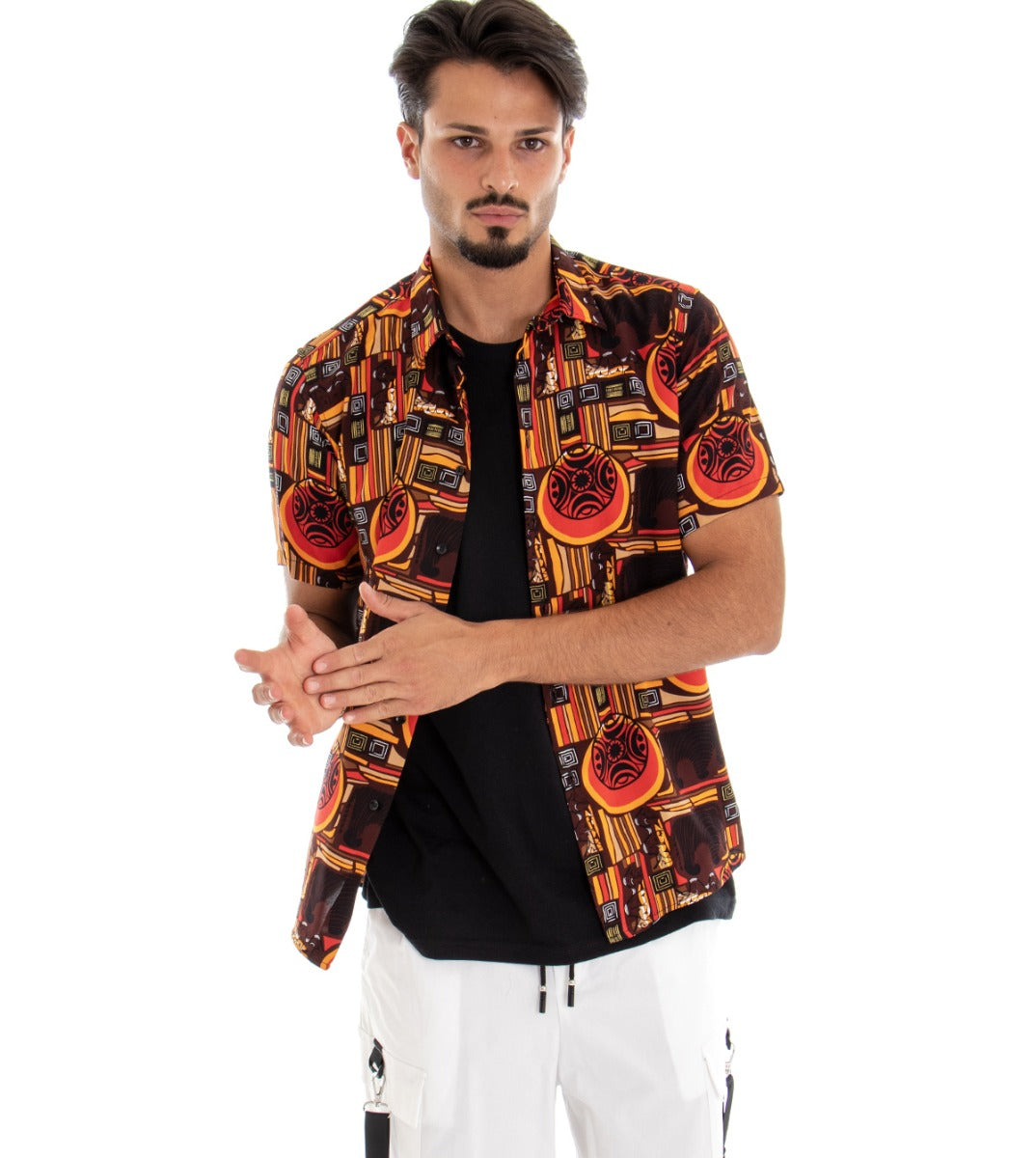 Camicia Manica Corta Uomo Fantasia Multicolore Colletto GIOSAL-CC1101A