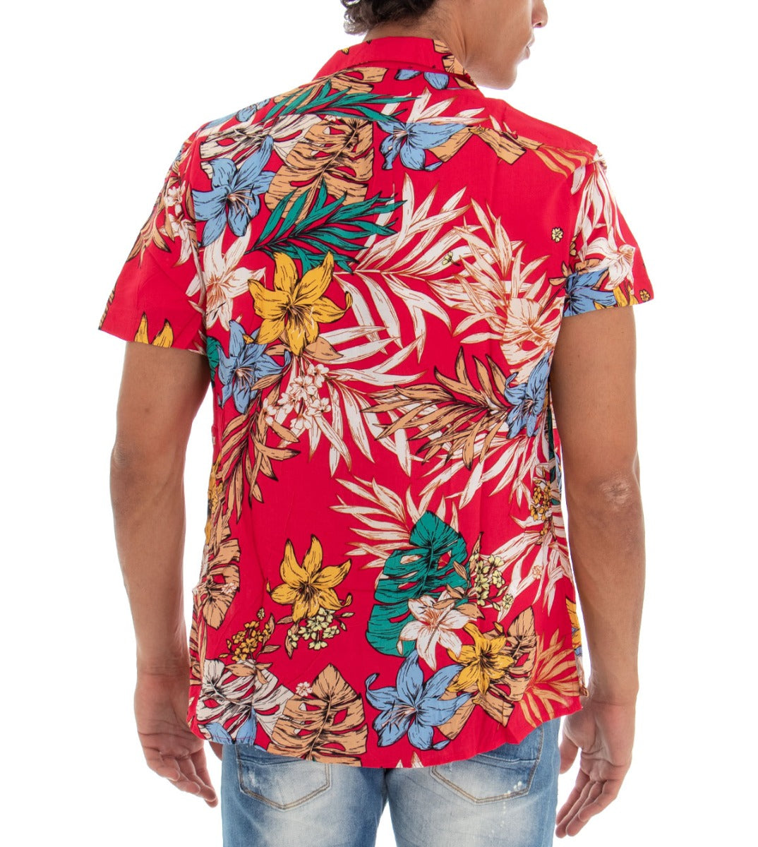 Men's Shirt Short Sleeve Collar Floral Multicolored Red GIOSAL-CC1107A