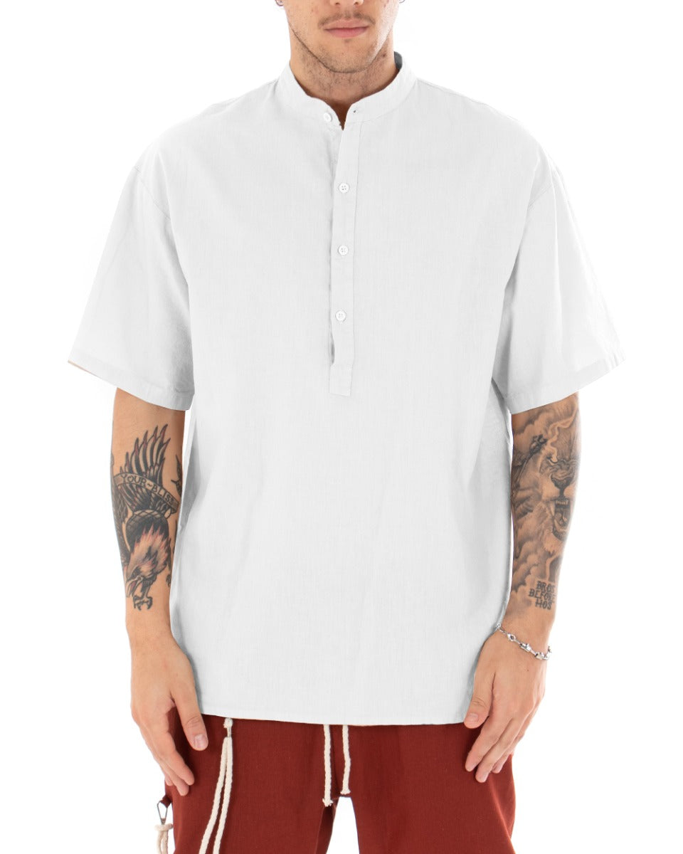 Camicia Uomo Manica Corta Tinta Unita Bianco Collo Coreano Casual GIOSAL-CC1125A