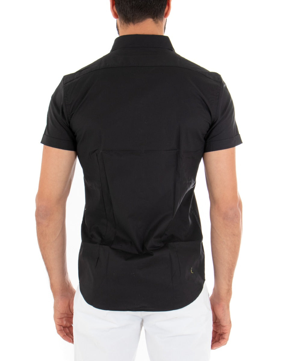 Camicia Uomo Slim Fit Colletto Manica Corta Tinta Unita Nera GIOSAL-CC1137A