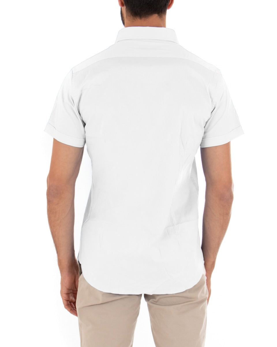 Camicia Uomo Slim Fit Colletto Manica Corta Tinta Unita Bianco GIOSAL-CC1140A