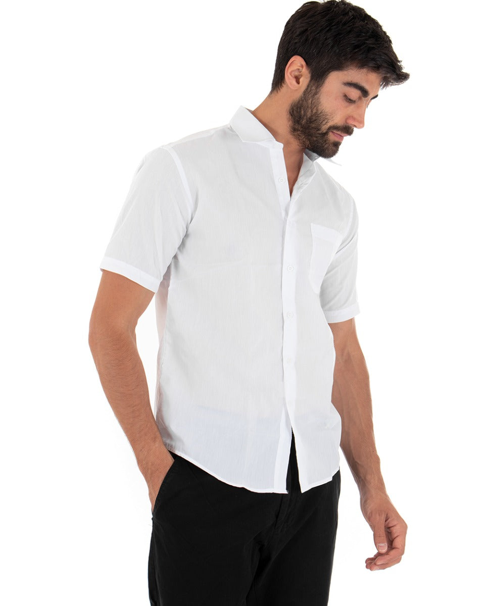 Camicia Uomo Regular Fit Colletto Classico Manica Corta Taschino Tinta Unita Bianco GIOSAL-CC1143A