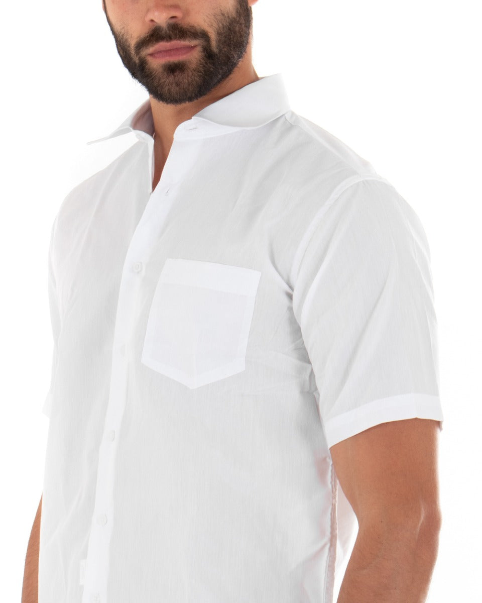 Camicia Uomo Regular Fit Colletto Classico Manica Corta Taschino Tinta Unita Bianco GIOSAL-CC1143A