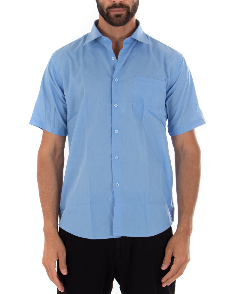 Regular Fit Men's Shirt Classic Collar Short Sleeve Solid Color Light Blue GIOSAL-CC1144A