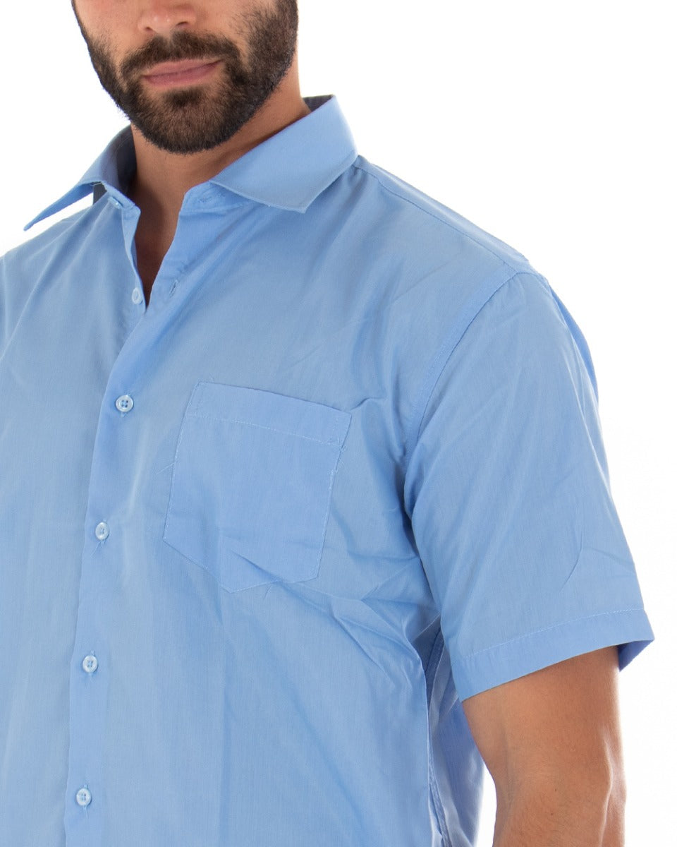 Regular Fit Men's Shirt Classic Collar Short Sleeve Solid Color Light Blue GIOSAL-CC1144A