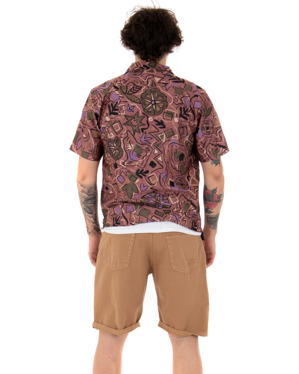Men's Shirt Half Sleeve Multicolored Ethnic Patterned T-shirt Zipper Neckline GIOSAL-CC1146A